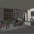 Modern Living Room Interior With L Shaped Sofa Coffee Tables Artwork Shelving And Floor Lamp