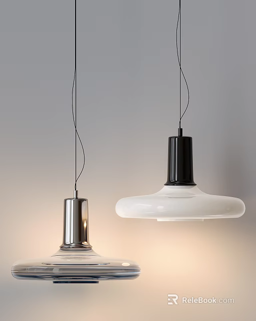 Modern Two Pendant Lights With Silver Metal And White Black Minimalist Design For Home Interior 3d model 