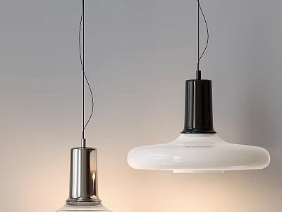 Modern Two Pendant Lights With Silver Metal And White Black Minimalist Design For Home Interior 3d model