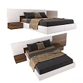 Modern Double Bed With Upholstered Headboard Wooden Nightstands And Plush Blanket
