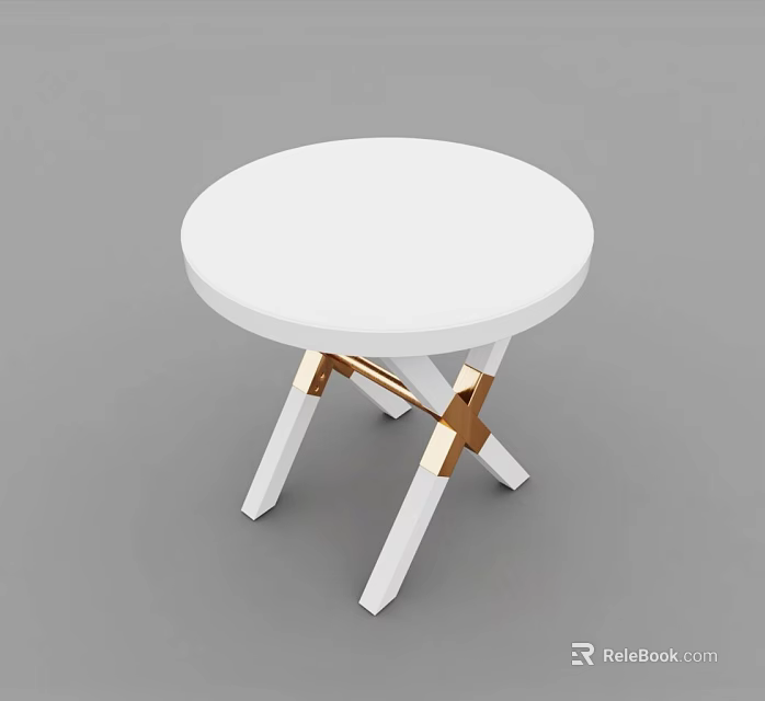 Elegant Modern Round White Coffee Table Featuring Golden Crossed Legs Design 3d model