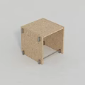Simple Square Wooden Stool With Particleboard Surface And Metal Joints 3d model