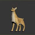 Low Poly Deer Model With Antlers And Light Brown Standing Design