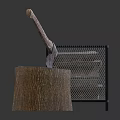 Wooden Logs In Metal Basket Alongside Tree Stump And Axe With Wooden Handle