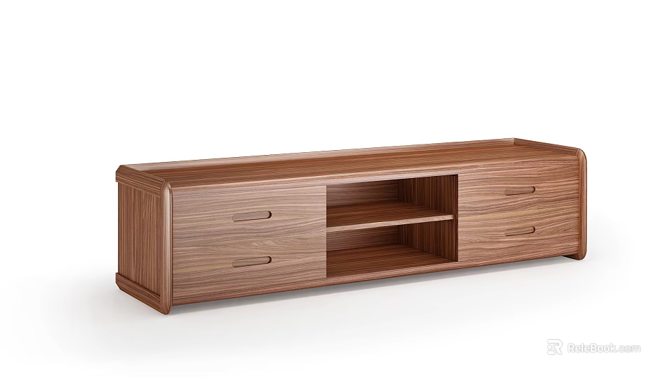 Wooden TV Stand With Drawers And Open Shelf For Living Room Storage Design 3d model 