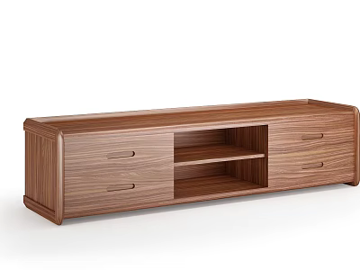 Wooden TV Stand With Drawers And Open Shelf For Living Room Storage Design 3d model