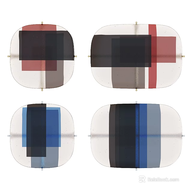 Modern Glass Coffee Tables With Geometric Colorful Panels In Red Blue Black Brown 3d model 