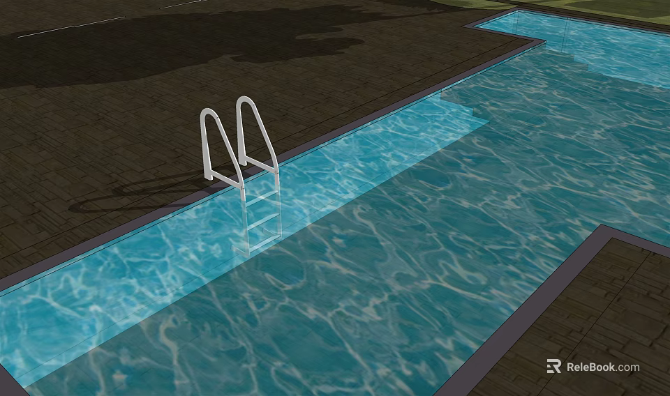 Swimming Pool Area With Clear Blue Water And White Ladder On Deck 3d model 
