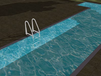 Swimming Pool Area With Clear Blue Water And White Ladder On Deck 3d model