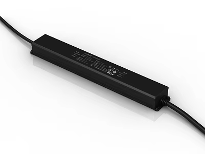 Smart Machine Power Supply Unit Black Long Rectangular Design With Wire And Labels 3d model