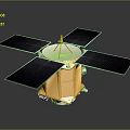 Orbital Spacecraft With Four Solar Panels Golden Body And Circular Dish Antenna
