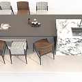 Stylish Dining Table Set Featuring Black Tabletop Mixed Design Chairs And Marble Kitchen Island 3d model