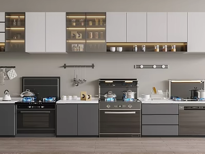 Sleek Modern Kitchen Interior With Upper And Lower Cabinets And LED Lighting 3d model