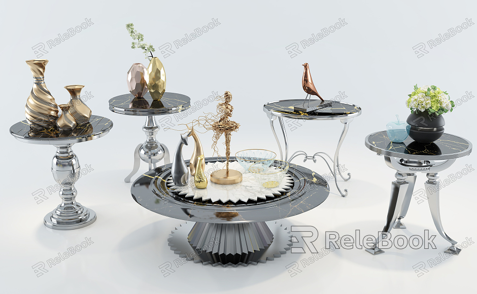 Post-modern round metal coffee table side vase ornaments combination model