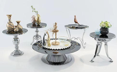 Post-modern round metal coffee table side vase ornaments combination 3d model