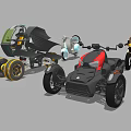 Different Types of Motorcycles Including Three Wheel Scooter and Rider with Various Colors and Designs
