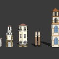 Various Architectural Towers Including Clock Tower Lighthouse and European Style