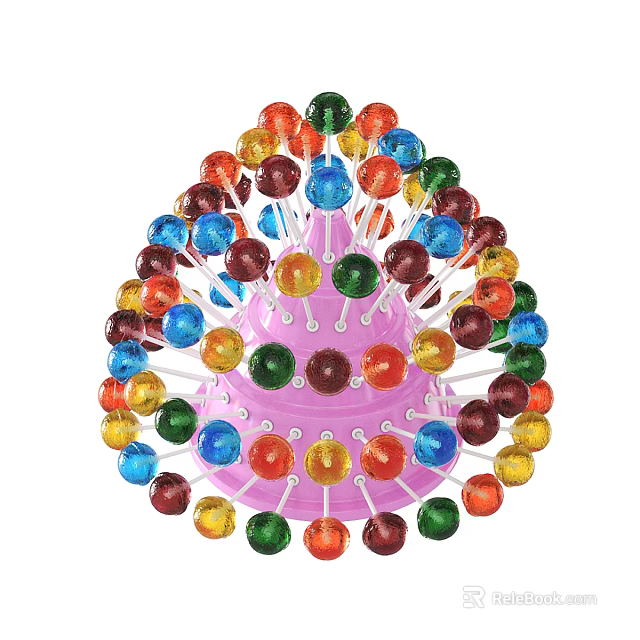 Colorful Lollipops Displayed On Pink Cone Holder With Vibrant Assorted Colors 3d model 