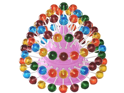 Colorful Lollipops Displayed On Pink Cone Holder With Vibrant Assorted Colors 3d model
