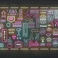 Vibrant Neon Sign Collection Featuring Night Club Bar 24H Open Happy Hour Elements