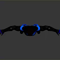 Superhero Character In Black And Blue Costume With Arms Outstretched On Gray Background