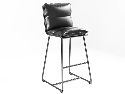 Sleek Modern Black Leather Bar Stool With Backrest And Durable Metal Legs 3d model
