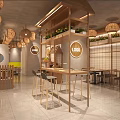 Modern Mall Store Interior With Rattan Pendant Lights Wooden Elements Green Plants And White Tile Walls