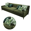 Green Sectional Sofa with Leaf Patterned Cushions in Modern Living Room 3d model