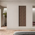 Open Modern Casement Windows in Bedroom with Wooden Flooring Curtains Plants and Decorative Wall Panels