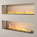Modern Linear Built in Fireplace with Bright Flames on Light Colored Wall 3d model