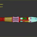 Modern Futuristic Sci-Fi Weapon with Orange White Black Silver Sleek Design and Glowing Green Part