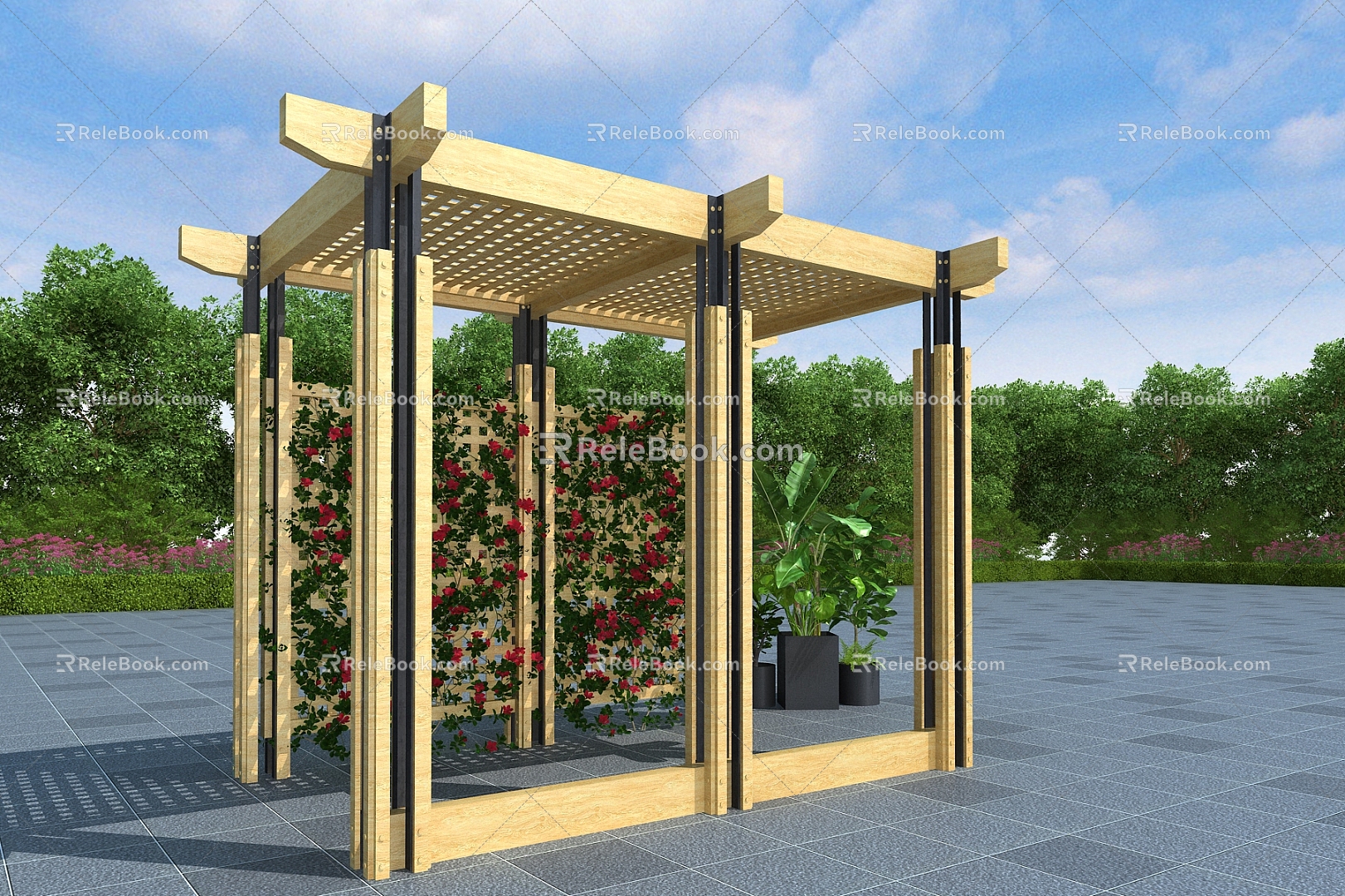 Flower Rack Vine Rack Corridor Rack Wooden Flower Rack 3d model