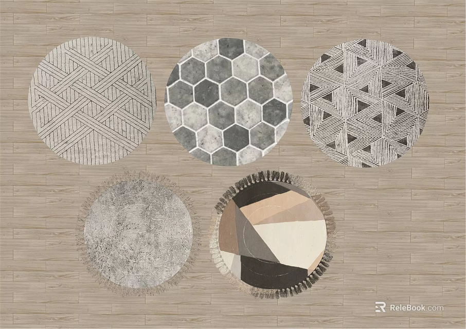 Round Rugs With Various Geometric Patterns In Neutral Tones And Textured Design 3d model