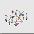 Colorful Different Types Of Garden Plants With Vibrant Flowers Green Leaves And Stems