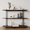 Modern Wooden Shelving Unit With Sculptures Vases Books And Decorative Items