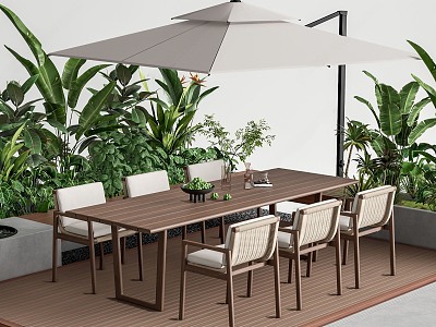 Courtyard Outdoor Table and Chair Combination Plant Stack Outdoor Chair Waterscape Plant Combination with Sunshade model