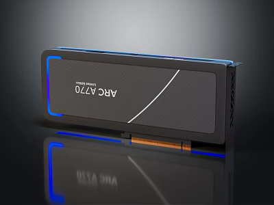 ARC A770 Computer Graphics Card With Black Carbon Fiber Texture And Blue LED Lighting 3d model