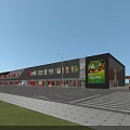 Modern Commercial Street Building With ECOCITY Sign And Vegetable Fruit Billboard