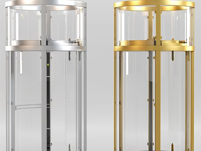 Transparent Glass Revolving Elevator in Silver and Golden Stylish Design 3d model