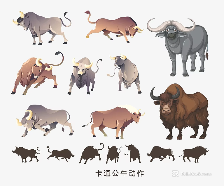 Cute Cartoon Bull With Various Action Poses As Home Wall Decor 3d model 