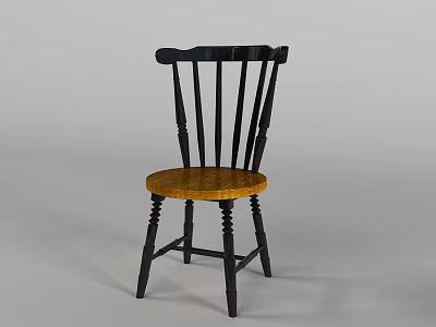 Classic Black Slat Back Dining Chair With Yellow Wooden Seat Design 3d model