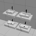 Sleek Modern White Washbasins on Wall Mounted Marble Countertops with Grey Tiles