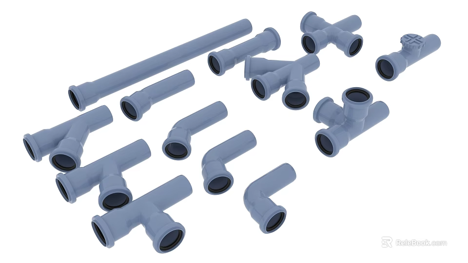 Assorted Plumbing Pipes and Fittings With Elbows Tees Straight Sections and Connectors 3d model 