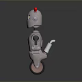 Robot Character With Silver Metallic Body Red Antennae Green Eyes Mechanical Arms And Wheels