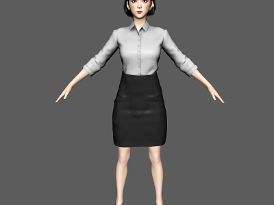 Woman in White Shirt and Black Skirt with Arms Outstretched Standing Pose 3d model