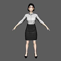 Woman in White Shirt and Black Skirt with Arms Outstretched Standing Pose
