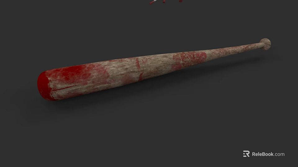Wooden Baseball Bat With Red Stains As A Weapon On Gray Background 3d model 