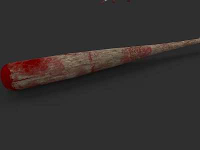 Wooden Baseball Bat With Red Stains As A Weapon On Gray Background 3d model