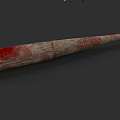 Wooden Baseball Bat With Red Stains As A Weapon On Gray Background