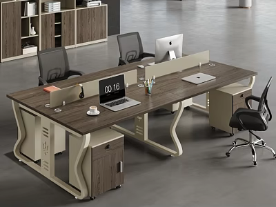 Modern Office Interior With Wooden Desk Computers And Ergonomic Office Chairs 3d model
